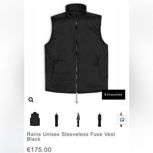 Rains Unisex Sleeveless Fuse Vest Black. Size L. NWOT